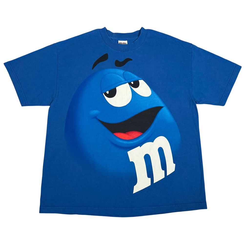 Y2K 2009 M&M’s Blue Character Graphic AOP T-Shirt Candy Tee Men’s XL USA Made